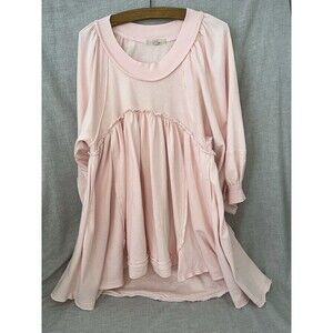 Chelsea & Violet Blush Frayed French Terry Oversized Babydoll boho Dress S